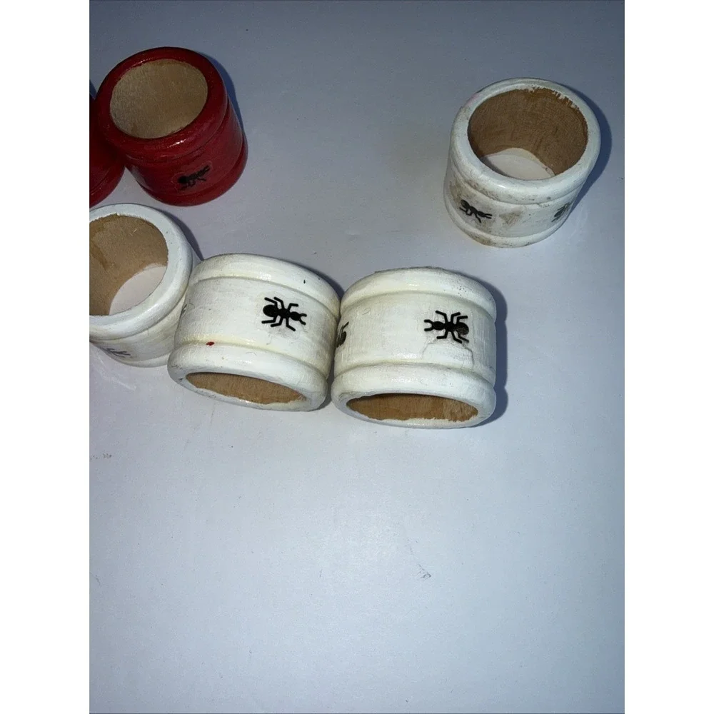 Set- 12 Vintage Ant Napkin‎ Rings Red An White Picnic Vibe